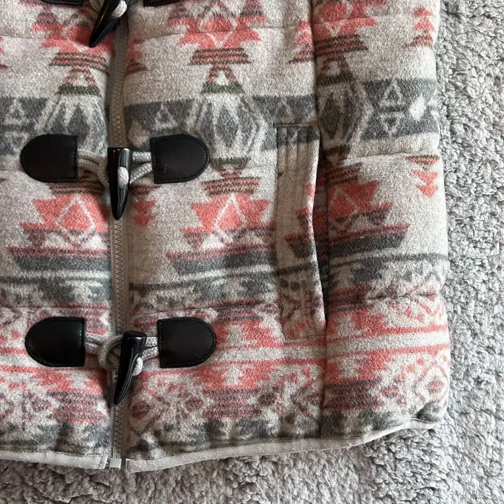 Ruff Hewn Women's Size M Warm Thick Gray+Pink Southwestern Print Puffer Vest - Picture 14 of 16